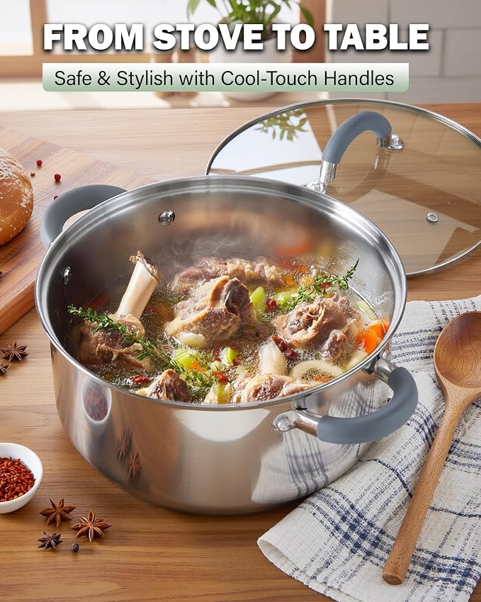 Cook N Home Stockpot with Lid, 8-Quart Basic Stainless Steel Pasta Cooking Soup - Image 3