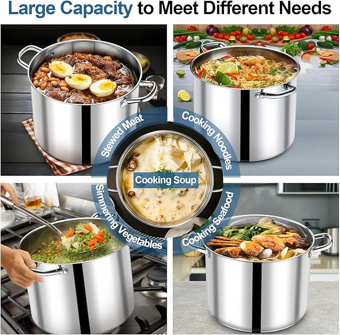 P&P CHEF 16 QT Stock Pot with Lid, Stainless Steel Large Cooking Pot, Soup - Image 4