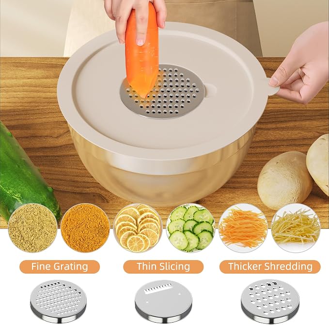 Fyrnova Mixing Bowls with Lids Set, 6 Piece Stainless Steel Nesting Storage - Image 4