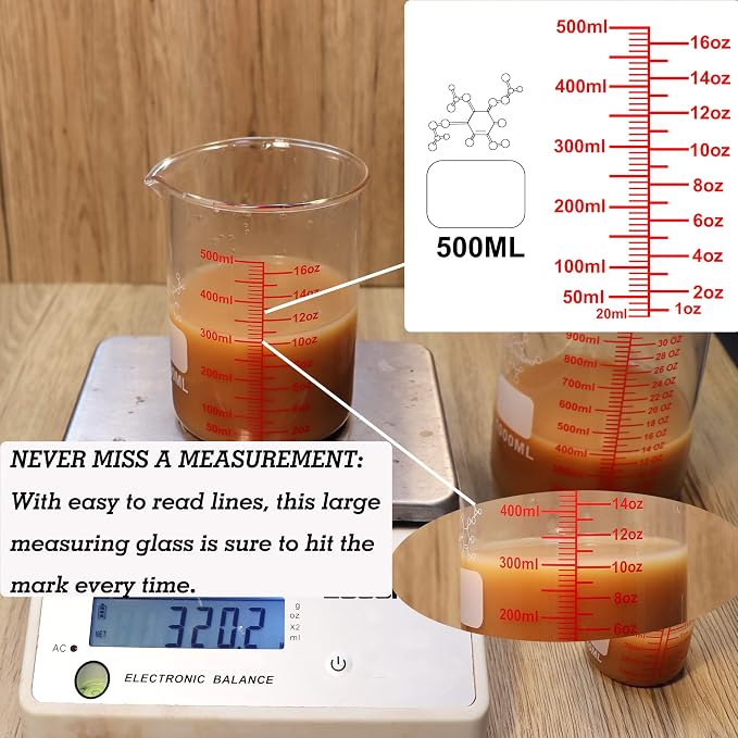 High Borosilicate Glass Measuring Cup Set-V-Shaped Spout, Includes 60ml - Image 3