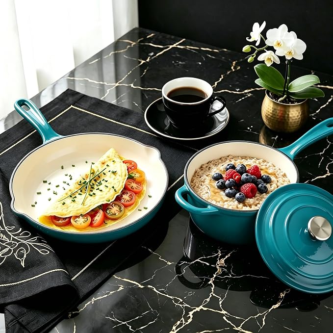 QuliMetal Enameled Cast Iron Cookware Set, 4-Piece Pots and Pans Set - Image 6