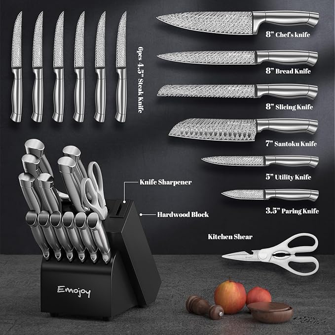Knife Set, Emojoy 15 Pieces Kitchen Knife Block Set - Image 2