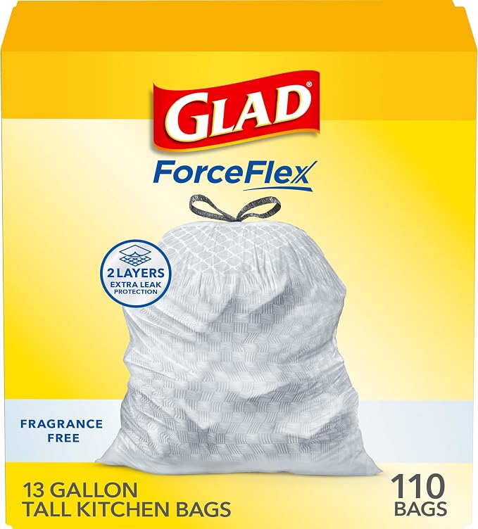 Glad ForceFlex Tall Kitchen Drawstring Trash Bags, 13 Gal, Fragrance Free by GladTrashFoodStorage