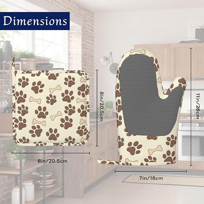 Dog Bone Paw Print Pot Holders and Oven Mitts Set Silicone Cute Animal Paws - Image 2