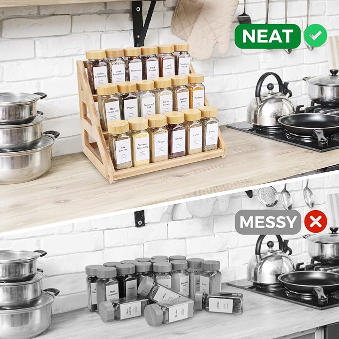 Spice Rack, Spice Organizer -3 Tier Bamboo Spice Racks, Solution - Image 4