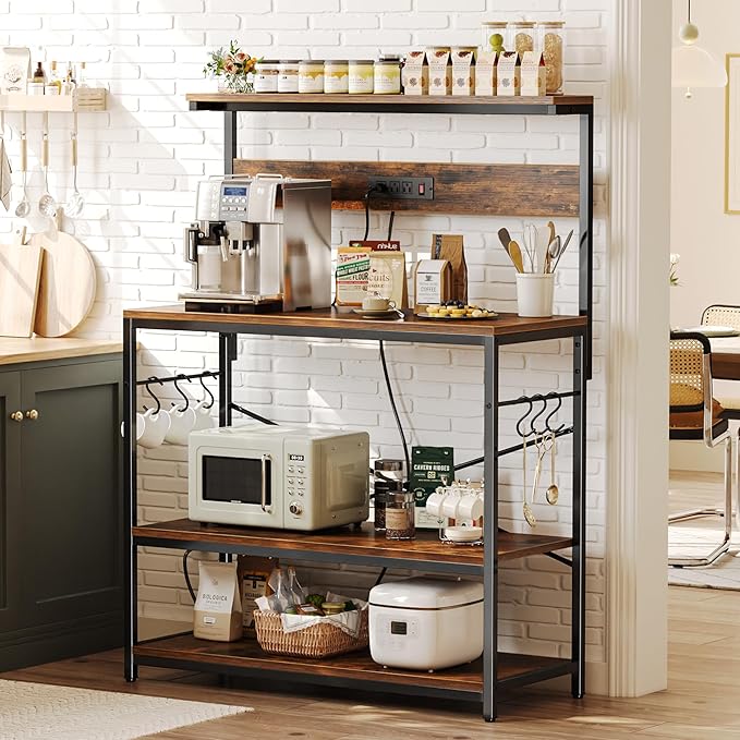 SUPERJARE Bakers Rack with Power Outlets, Microwave Stand, 39.4 X 14.3 Inch - Image 2