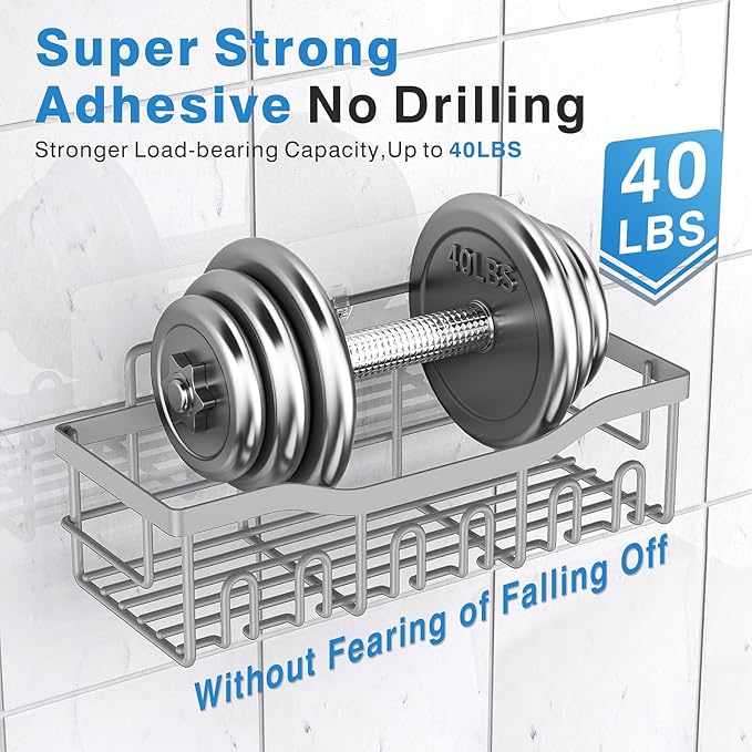 EUDELE 5-Pack Rustproof Stainless Steel Shower Caddy Set– No Drill Adhesive - Image 4