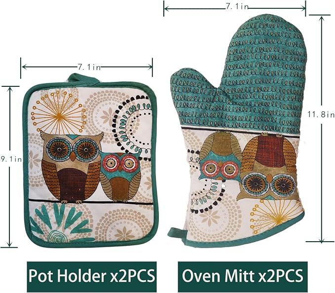 Oven Mitts and Pot Holders Sets, Funny Owl Kitchen Oven Mitts Heat Resistant - Image 8