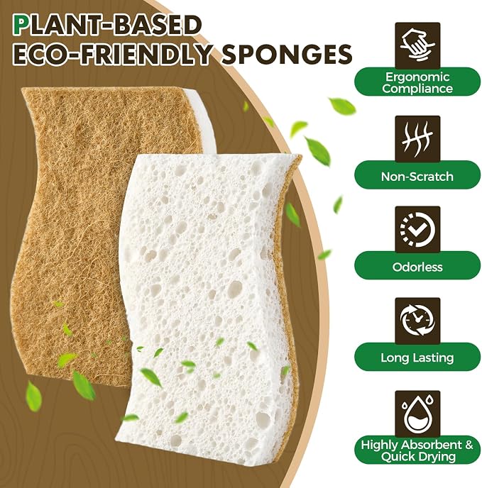 COBETE 12 Pack Natural Biodegradable Kitchen Non Scratch Sponges, Compostable - Image 3