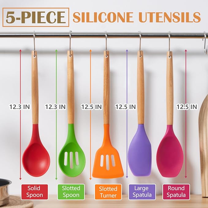 E-far Silicone Cooking Utensils Set, 5-Piece Kitchen Utensils Set - Image 2