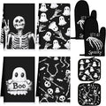 Leinuosen 8 Pcs Skull Kitchen Decor Set Kitchen Towels Gothic Oven Mitts and by Leinuosen