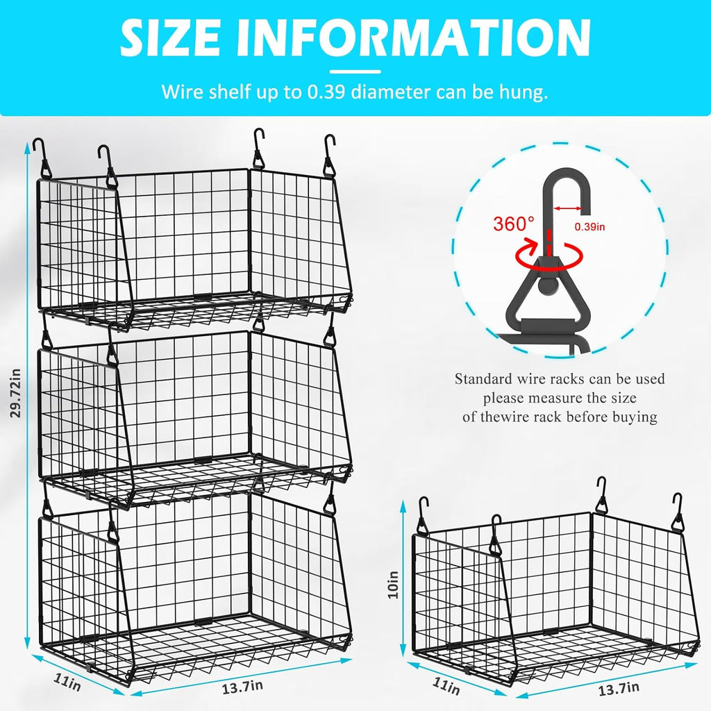3-Pack Hanging Laundry Room Organizaton:Foldable Laundry Basket Wire