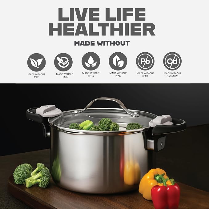 GOTHAM STEEL 5 Qt Stainless Steel Stock Pot Multipurpose Pasta Pot - Image 4