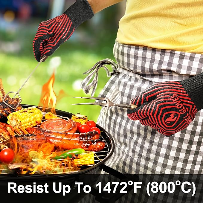 QUWIN BBQ Gloves, BBQ Accessories 1472℉ Extreme Heat Resistant, Grilling Gloves - Image 3