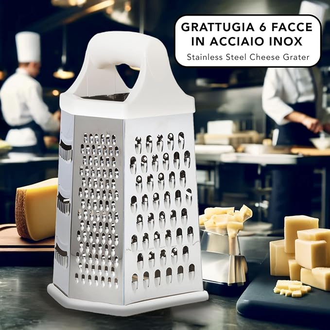 IPEA Stainless Steel 6-Sided Cheese Grater – 23 cm – Vertical Grater Six Blades - Image 2