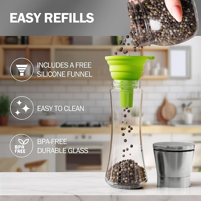Home EC Premium Stainless Steel Sea Salt and Pepper Grinder Set of 2 - Image 5