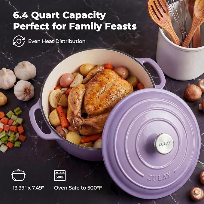 Zulay Kitchen 6 Quart Enameled Cast Iron Dutch Oven Pot - Image 6