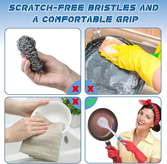 Hsei 10 Pcs Blue Kitchen Scrub Dish Brush Bulk - Image 4