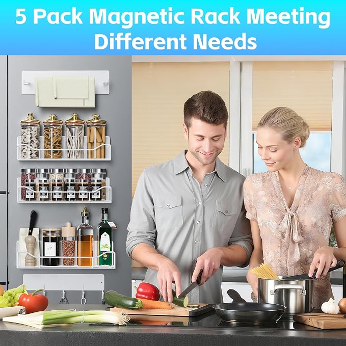 Magnetic Spice Rack for Refrigerator, 5 Pack Magnetic Fridge Organizer Shelves - Image 8
