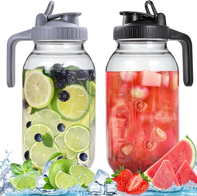 Glass Pitchers with Lid, 64OZ Leak-Proof Airtight Mason Jars, Wide Mouth Water by Scidea