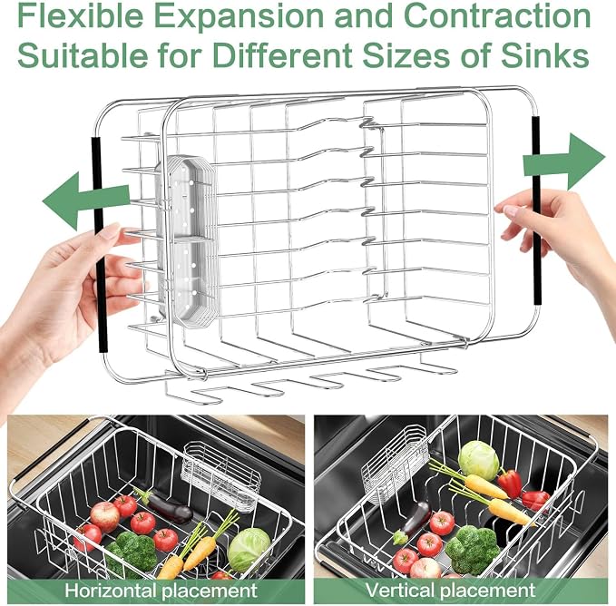 Small Dish Drying Rack in Sink, Extendable Stainless Steel Dish Drainers - Image 6