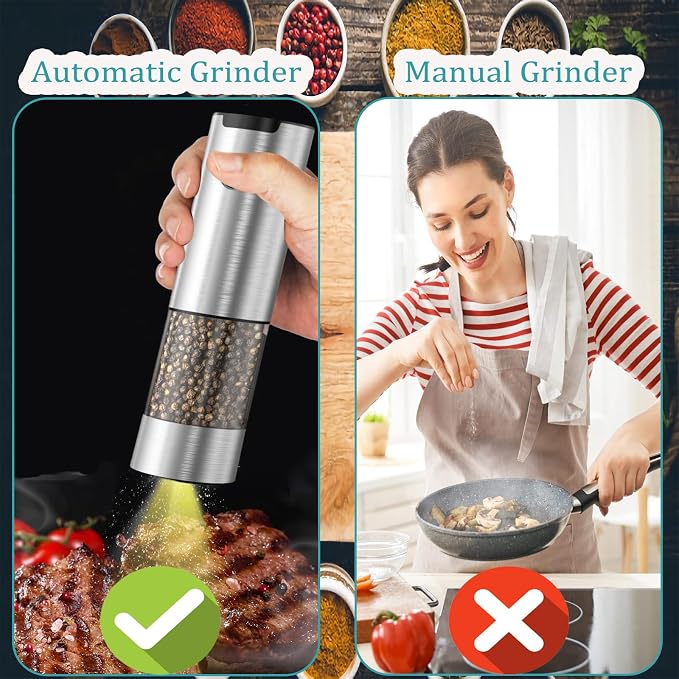 Electric Salt and Pepper Grinder Set, Automatic Salt Pepper Mill Grinder - Image 3