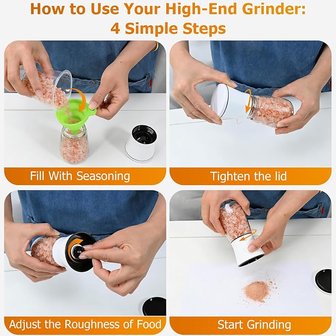 R DRURLCD White Salt and Pepper Grinder Set of 2, Manual Ceramic Spice Mills - Image 3