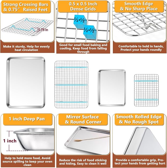 P&P CHEF 16 + 10.4 Inch Baking Sheet and Rack Set, Stainless Steel Cookie - Image 3