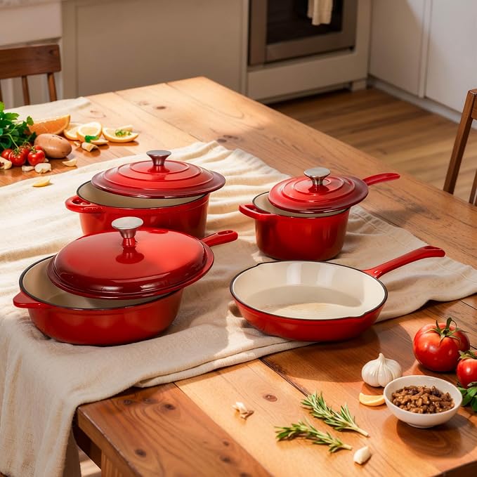 DishDelight Enameled Cast Iron Cookware Set, 7 Piece Induction Dutch Oven Set - Image 9
