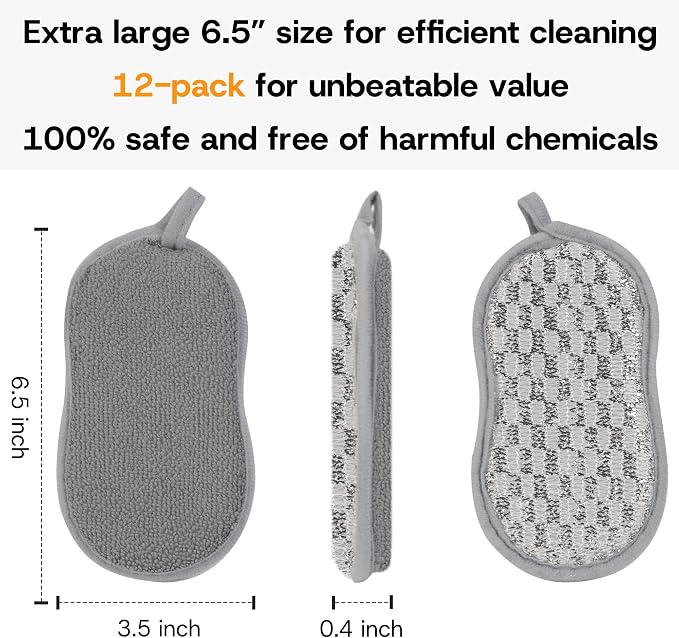 Multi-Purpose Scrub Kitchen Sponges – 12 Pack Dish Sponge, Dual-Sided - Image 8