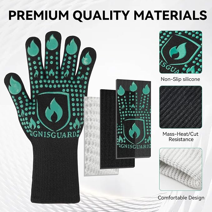 BBQ & Grill Gloves, Oven Gloves, 1472°F Silicone Oven Mitts Heat Resistant - Image 4