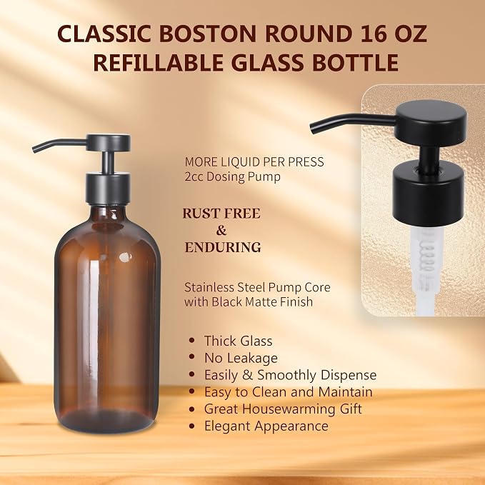 Ronasip Set of 5 Kitchen Soap Dispenser Set 16 Oz Glass Hand Dish Soap Dispenser - Image 5