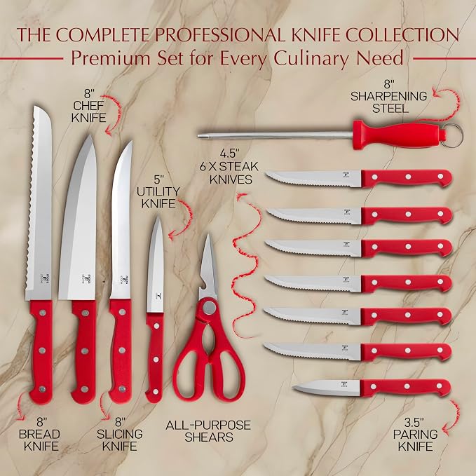 Moss & Stone 14 Pcs Knife Block Set Stainless Steel, Premium Forged Kitchen - Image 3