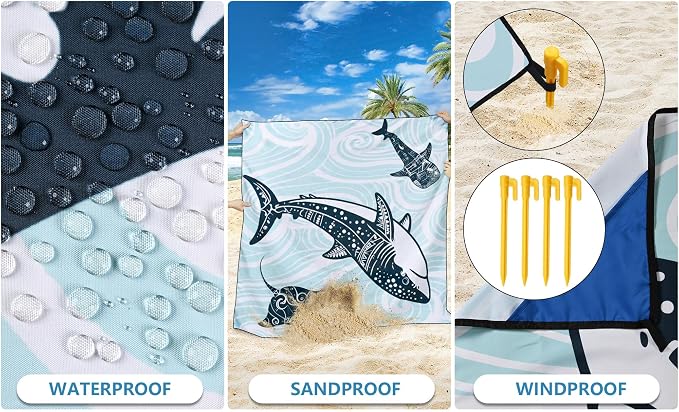 WIWIGO Beach Blanket Waterproof Sandproof Beach Mat 79" X 83"/10'x9'for 2-8 - Image 3