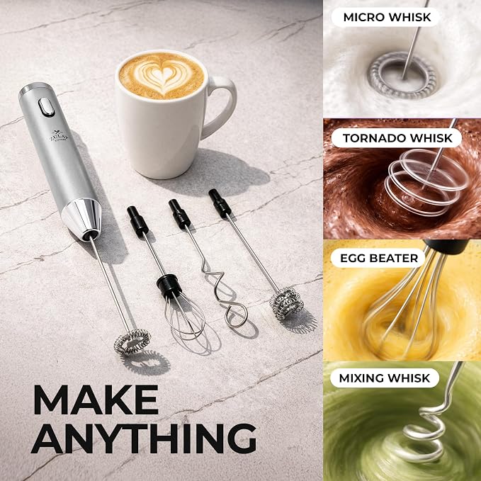 Zulay Kitchen Metal Rechargeable Milk Frother, 3 Whisk Attachments Handheld - Image 8