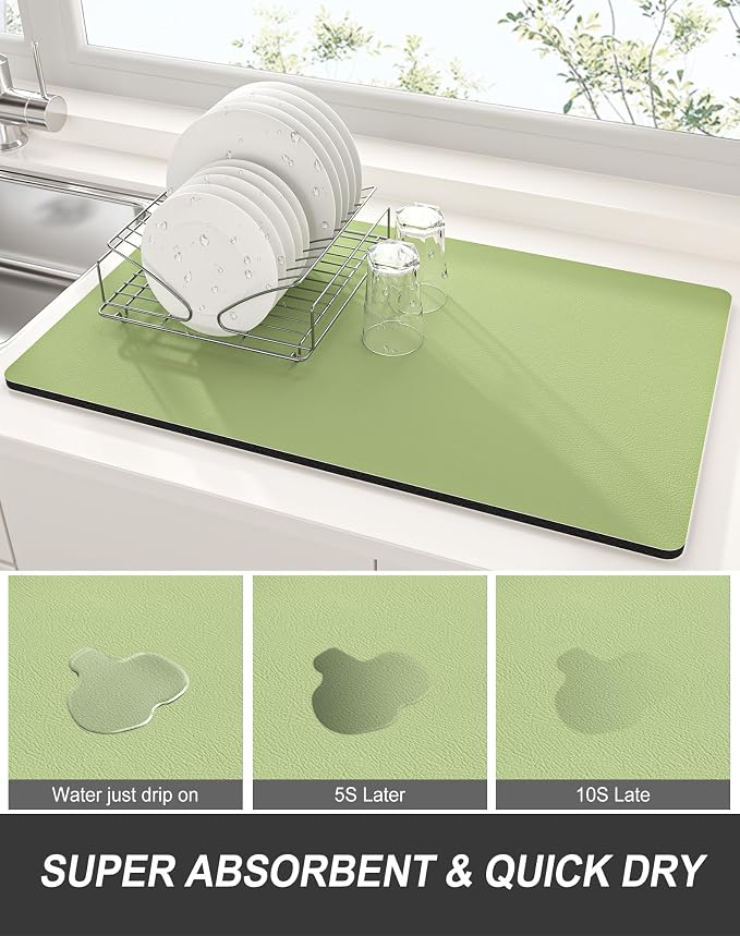 Rnivvi Dish Drying Mat for Kitchen Counter, XL 15 x 24" Super Absorbent Drainer - Image 3