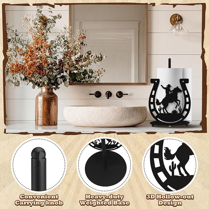 Horseshoe Western Paper Towel Holder Black Metal Farmhouse Napkin Holder Rustic - Image 8