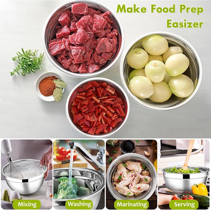 E-far Mixing Bowls with Lids Set of 5, Stainless Steel Mixing Bowls Metal - Image 5