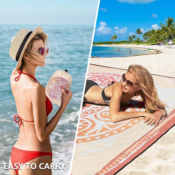 WIWIGO Beach Blanket Waterproof Sandproof Beach Mat 79" X 83"/10'x9'for 2-8 - Image 4