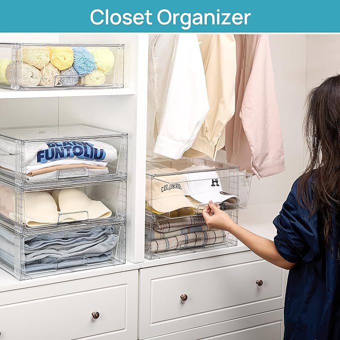 Vtopmart 6 Pack Large Stackable Storage Drawers, Easily Assemble Clear Acrylic - Image 4
