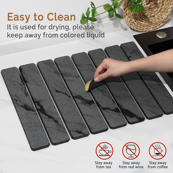 2 PCS Stone Dish Drying Mat for Kitchen Counter, Quick Dry Stone Dishes Mats - Image 5