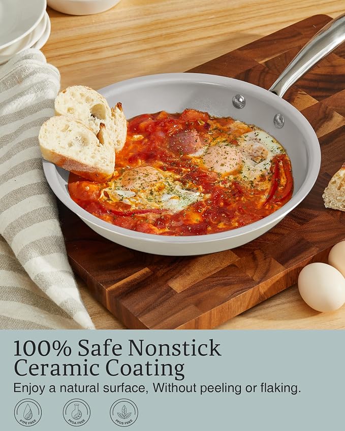 KITEXPERT Non Stick Frying Pans, Titanium Ceramic Skillet Set - Image 5