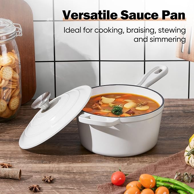 Homikit Small Cast Iron Pot, 2 Quart Enameled Cast Iron Sauce Pan - Image 7