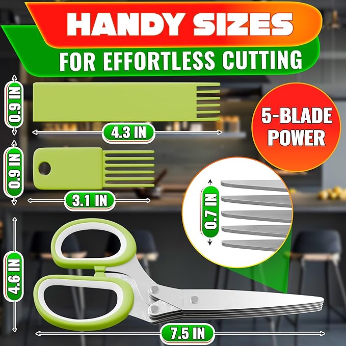 Herb Scissors with 5 Blades and Cover – Stainless Steel Herb Cutter with - Image 2