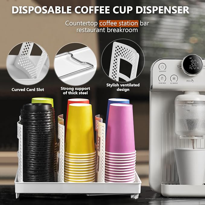 6-Slot Paper Cup and Lid Holder, Disposable Coffee Cup Dispenser, Upright Paper - Image 3