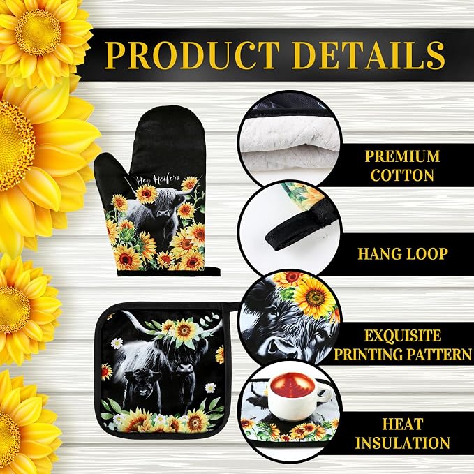Leinuosen 6 Sunflower Cow Kitchen Towels Kitchen Decor and Accessories Set - Image 5