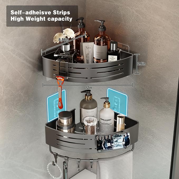 Voldra 2 Pack Corner Shower Shelves, Aluminum Stick On Showers Organizer - Image 6