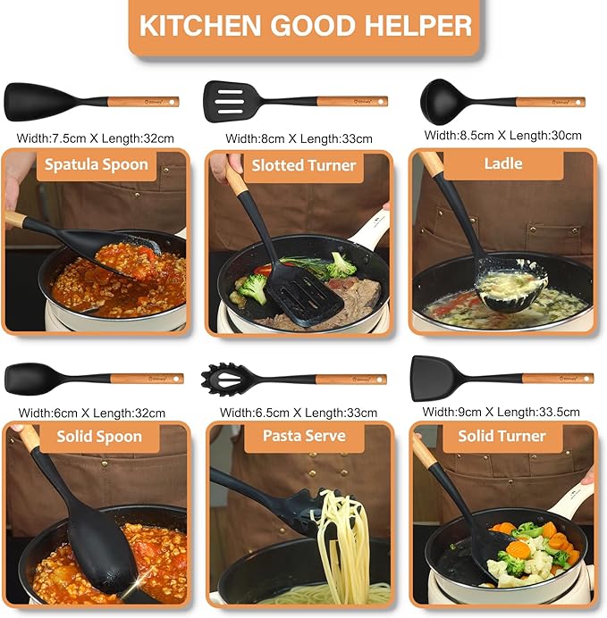 Large Silicone Cooking Utensils Set, Heat Resistant Silicone Utensils - Image 9