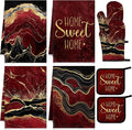Leinuosen 8 Pcs Burgundy Marble Kitchen Towels and Dishcloths Sets Oven Mitts by Leinuosen
