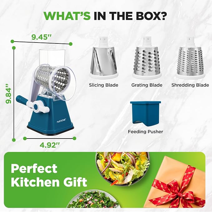 NutriChef 3 in 1 Cheese Grater & Shredder | Strong Suction Base, Rotary Handle - Image 8